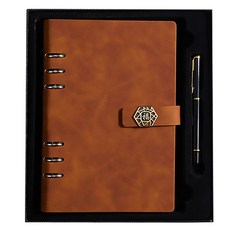 Black Swan天鵝絨磁扣商務筆記套組, 六角框棕色