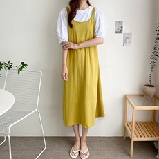 TEETAK 女款大尺碼素色吊帶連衣裙, 黃色的
