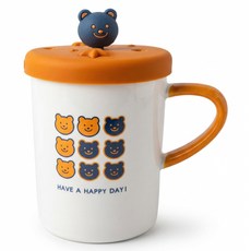 JUST HOME HAPPY DAY小熊陶瓷馬克杯 12.5 x 8.7 x 13.3cm 370ml 2個, 顏色隨機, 1組