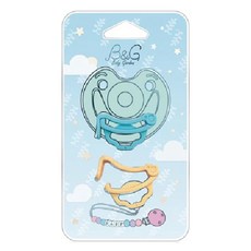 Baby Garden 香草奶嘴萬用扣夾 2入 適用於PHILIPS Soothie系列奶嘴, 無奶嘴, 藍色 + 黃色, 1組