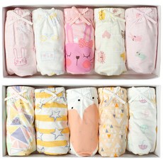 bonumam 女童動物棉質內褲 5件組+綜合可愛圖案棉質內褲 5件組