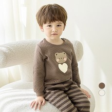 unifriend 兒童愛心熊棉質寬鬆版保暖內衣上下套裝
