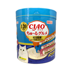 INABA CIAO 啾嚕 燒肉泥桶 Set 毛玉配慮 14g*120入, 鮪魚海鮮綜合, 1.68kg, 1桶