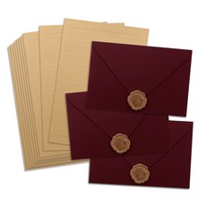 프리미엄 소프트벨벳 편지봉투 3p + 편지지 10p + 왁스씰 3p 세트, 버건디, 1세트