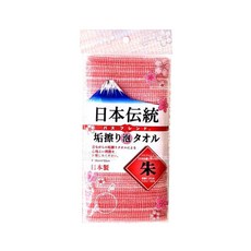 BATHLORANE 日本傳統垢擦沐浴巾, 紅色, 1條, 1入