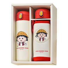 優貝選 316不鏽鋼 直飲/吸管兩用 兒童雙杯蓋保溫水壺套組, 500ml, 1組, 白色小丸子