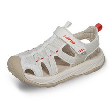 LOTTO 樂得 女款悠活護趾涼鞋 LT5AWS9331 米色 240mm 透氣網布 魔鬼氈