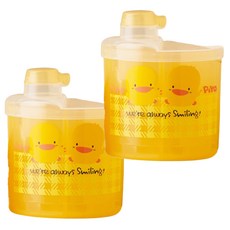 PiYOPiYO小鴨半透明四格奶粉罐360度透明旋轉蓋使用更方便可預先填裝奶粉, 黃色, 2個