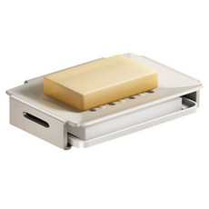 Couselect 太空鋁免打孔壁掛肥皂架 附清潔棉, 1個, 白色