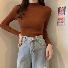 피어니스트 여성용 반목 폴라 니트 티셔츠