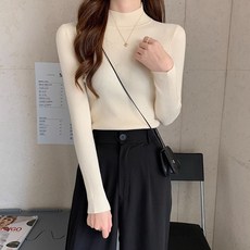 피어니스트 여성용 반목 폴라 니트 티셔츠