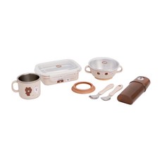 KiKimmy LINE FRIENDS 兒童餐具 不鏽鋼6件組, 可愛圖案, 雙層設計防燙, 附防滑吸盤, 熊大兔兔, 1組