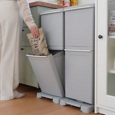 틈새 슬림 2단 스탠드 페달 분리수거함, 그레이