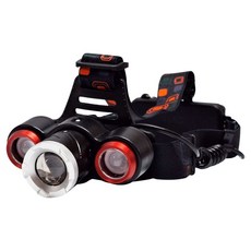 Kinyo USB充電式三頭變焦頭燈 LED-716, 1個, 黑色 + 紅色