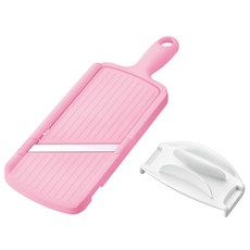 SHIMOMURA 下村 Fru-Veggie 便利蔬菜平面附安全板刨片調理器 - 適合洋蔥、紅蘿蔔等切片 安全不傷手, 粉色, 1個