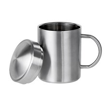 Quasi 柏林 二代304不銹鋼雙層口杯 附蓋 約300ml, 銀色, 1個