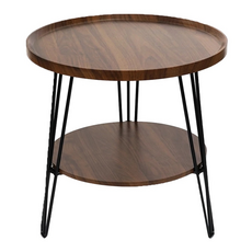 FAmILyLIFE 生活 木冶山居 Carmel鍛鑄雙層圓形茶几, 胡桃木, 直徑60公分, E1級環保密度板, 白橡木