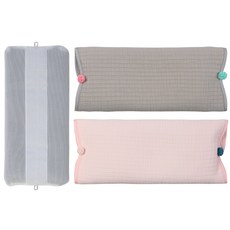 hwamo baby 枕芯+3層紗布枕套 2入, 灰色+蜜桃粉