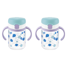 Richell 利其爾 AQ 外出用雙耳學習水杯 一鍵式防漏杯蓋 Tritan材質, 淡藍色, 200ml, 2個