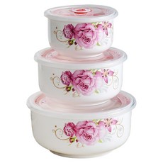 JAR 嚴選 玫瑰物語骨瓷保鮮盒3件組 750 + 480 + 280ml, 3個, 1組
