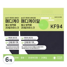 메디케이알 데일리핏 새부리형 황사 마스크 중형 KF94, 25개입, 6개, 미디블랙