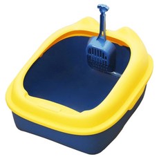 咕沛日常 半封閉防噴濺貓砂盆大號 24 x 34x 50cm, 1入, 黃色/藍色, 大號 24x34x50cm