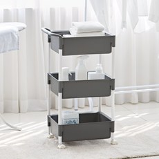 HouseRecipe 3層多功能儲物推車, 灰色, 1組