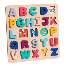 小頑豆 木製拼圖手抓字母數字認知板 28.5 x 28.5 x 2cm 任之, 1個, 26個