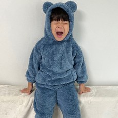JOY MULTI 孩童搖粒絨耳朵造型連帽長袖T恤+長褲套裝