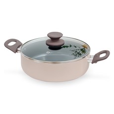 IH爐適用Cream系列附蓋陶瓷不沾雙耳湯鍋, 24cm, 1組, 混色