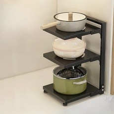 Seliving 高度可調式煎鍋整理架, 黑色, 1個, 3層