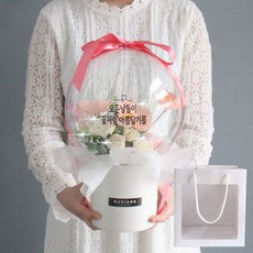 MORIANN 肥皂花燈飾刻字立式花氣球+購物袋, 柔和粉