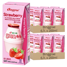 Binggrae 草莓牛奶, 200ml, 12入