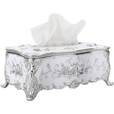 歐式高級復古衛生紙盒, 白色 銀色