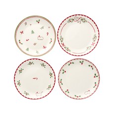 Modern House ON L 胖貓聖誕貓咪盤子組, 1套, 白色, 盤子4件組