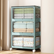 多層五開收納箱, PP+PET材質, 白/黃/綠/藍色, 中號/大號/加大/巨大尺寸, 承重20-80KG, 上開+前後左右開門, 4顆萬向輪帶煞車, 67 x 47 x 108cm