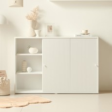 룸앤디 스르륵 감각 템바보드 LPM 목재 슬라이딩 수납장 3단 1200 서랍 일반형 방문설치, 화이트