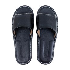 真皮頭層牛皮全皮防滑室內拖鞋 LS05, 黑色, 1雙