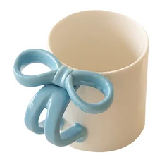 MYUMYUMYU 沐慕家居 蝴蝶結馬克杯 陶瓷耐高溫/可微波/可烤箱/可洗碗機 450ml, 藍色蝴蝶結, 1個