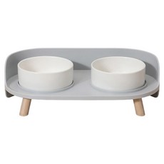 SOFT ZOO 流體動物 高腳半月寵物餐桌架 附白色食碗 3件 1.7kg, 灰色, 1組