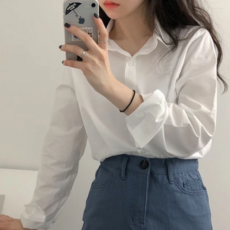 Xiao Xiao 百搭基礎素面襯衫，棉+聚酯纖維, F, 白