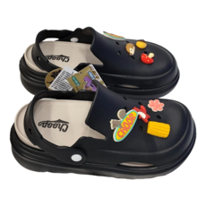 CHOOP 女段厚底輕便布希洞洞鞋, 240mm, 霧黑色