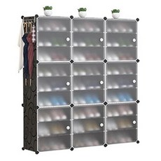 側開式DIY組裝鞋櫃 3列9層 124x32x139cm, 黑色, 9層