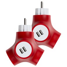 POWER ZONE Tetrapod USB 原創2孔延長線 PA-GEK-02SU2, 13cm, 楓葉紅, 2個