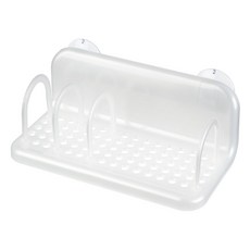 KM 吸盤式瀝水架 菜瓜布清潔劑收納盤 塑膠材質 承重力約600g 尺寸20*10*7.5 cm 白色, 白色 吸盤式, 1個