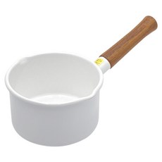 IH爐適用木柄琺瑯牛奶鍋, 白色, 14cm