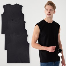BASE ALPHA ESSENTIALS 男女適用純棉圓領無袖背心 3件組, 黑色