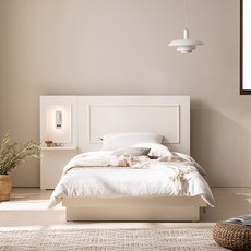 삼익가구 리네 프리미엄 호텔 침대 프레임 + 멀티 조명 협탁 세트 방문설치, 아이보리