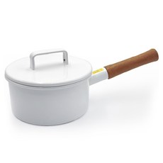 IH爐適用木柄琺瑯湯鍋+鍋蓋組, 16cm, 白色