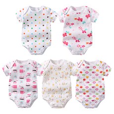 Mom's care 新生兒印花短袖包屁衣5件組